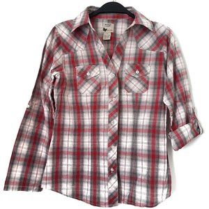 Prototype Red/Gray/White Plaid Collar Top - Size S